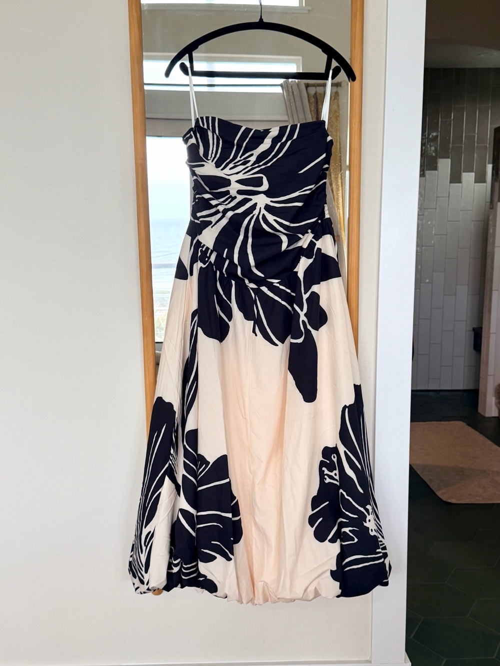 XL Black and Cream Floral Strapless Dress- Never worn